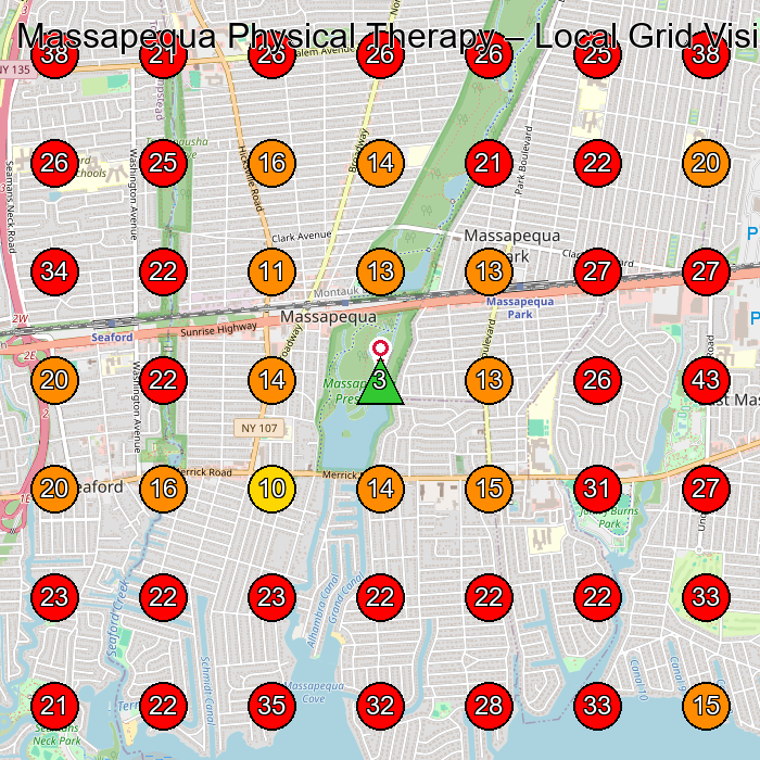 Massapequa Physical Therapy GeoGrid visibility map for Chiropractor in Massapequa